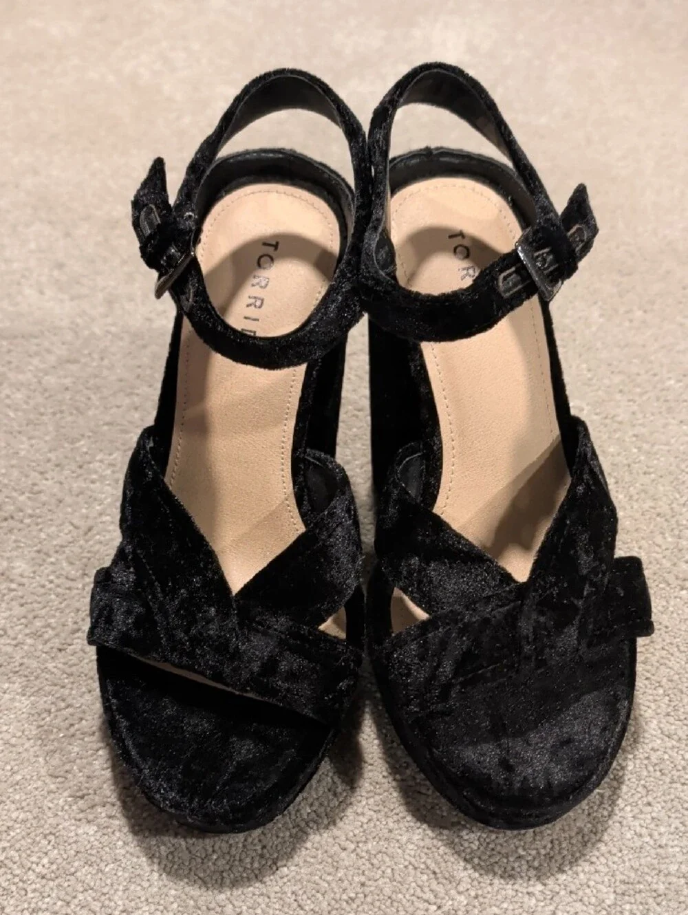 Torrid Black Crushed Velvet Platform Heels - Size 7W